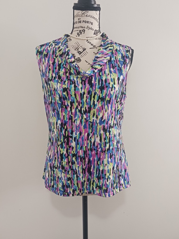 Tahari Arthur S Levine Blouse Womens Petite Medium Sleeveless Cowl Neck Top