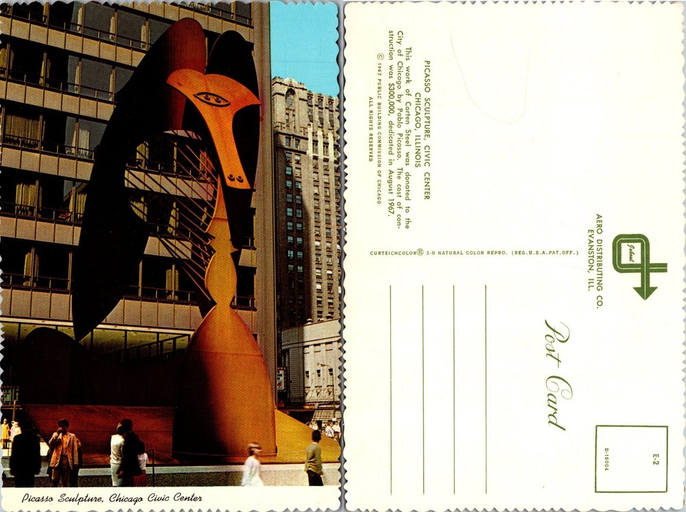 Continental Picasso Sculpture Chicago IL Postcard