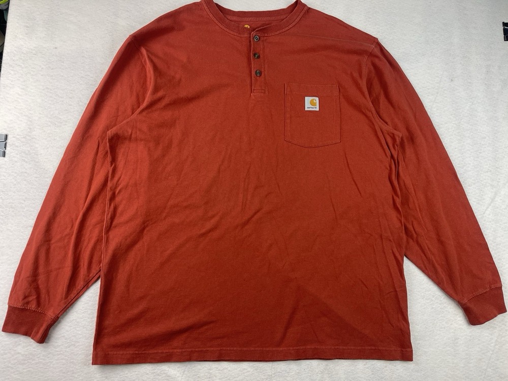 Carhartt Men’s XL Orange Henley Long Sleeve Original Fit Shirt