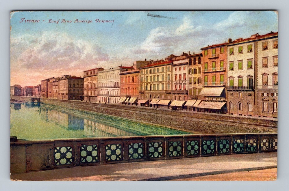 Italy- Florence Arno River Amerigo Vespucci Street Old View PC Vintage Postcard