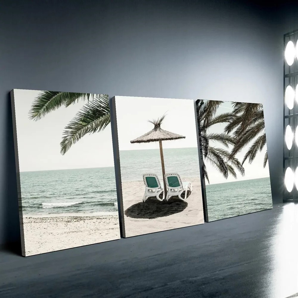 3pcs Modern Seaside Palm Tree Planting Beach Wall Art Canvas Unframed/Framed