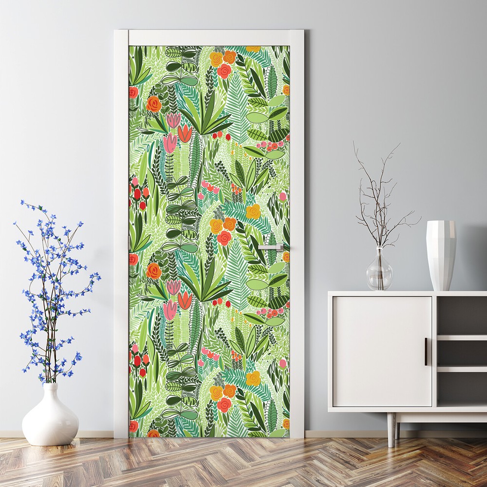 Wildflower Palm Leaf Jungle Door Decal Sticker-image