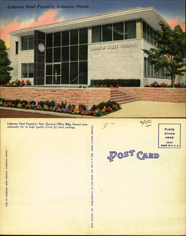 Lebanon Pennsylvania ~  Steel Foundry General Office Building linen unused