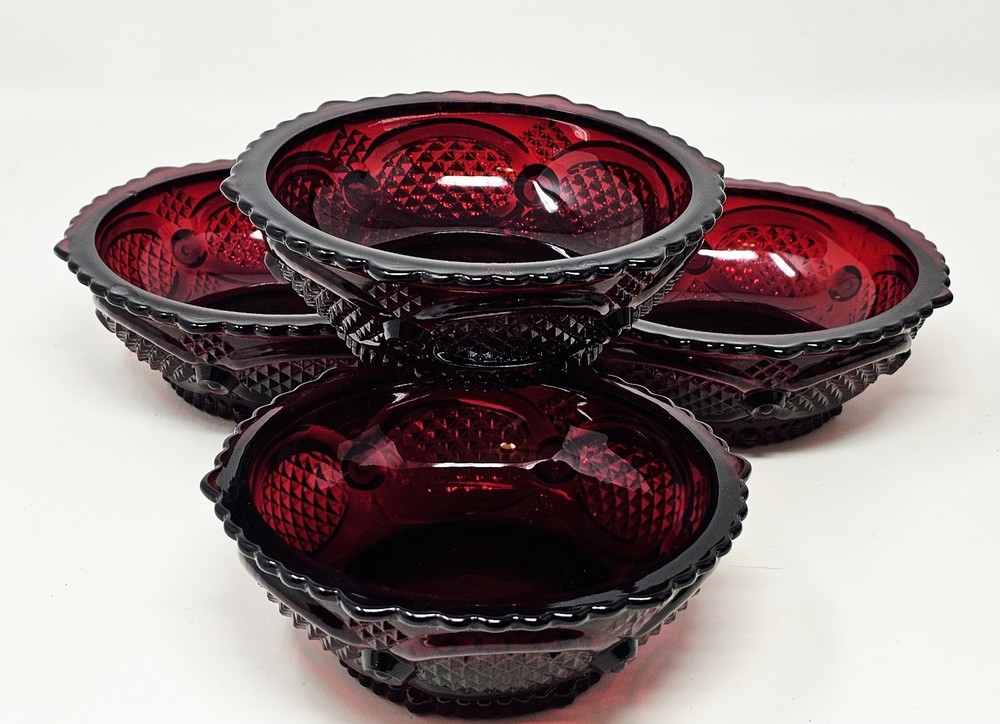 Vintage Avon 1876 Cape Cod Collection Ruby Red Glass Dessert Bowl 5.25