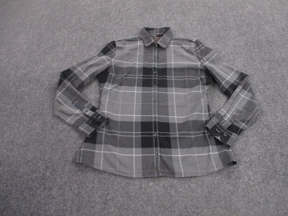 Barbour Shirt Adult 10 Gray Slim Winter Tartan Plaid Lightweight Flannel Womens