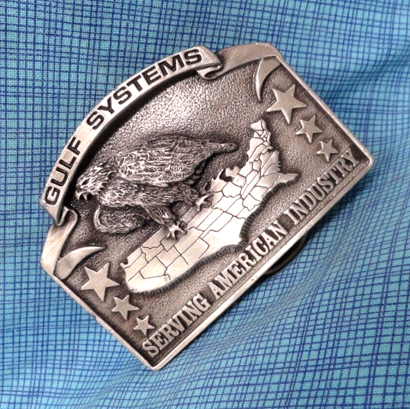 Gulf Systems Promo Belt Buckle Serving American Industry Vtg 80s Bergamot.SHY468