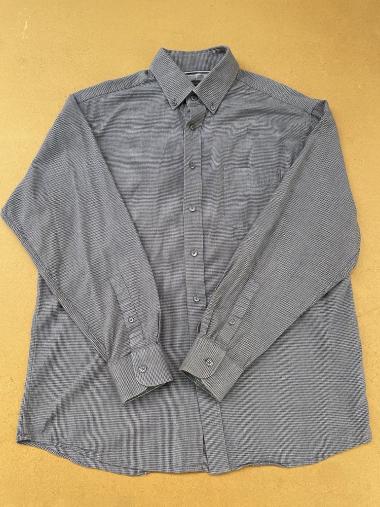 Jos A Banks Medium Men's Blue Micro-Houndstooth Cotton Cashmere Blend Shirt Soft