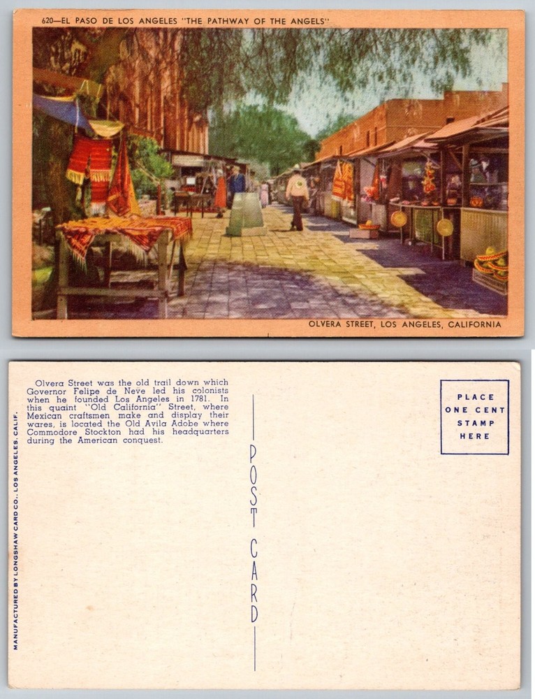 Olvera Street Los Angeles CA Vintage Postcard Mexican Crafts Market