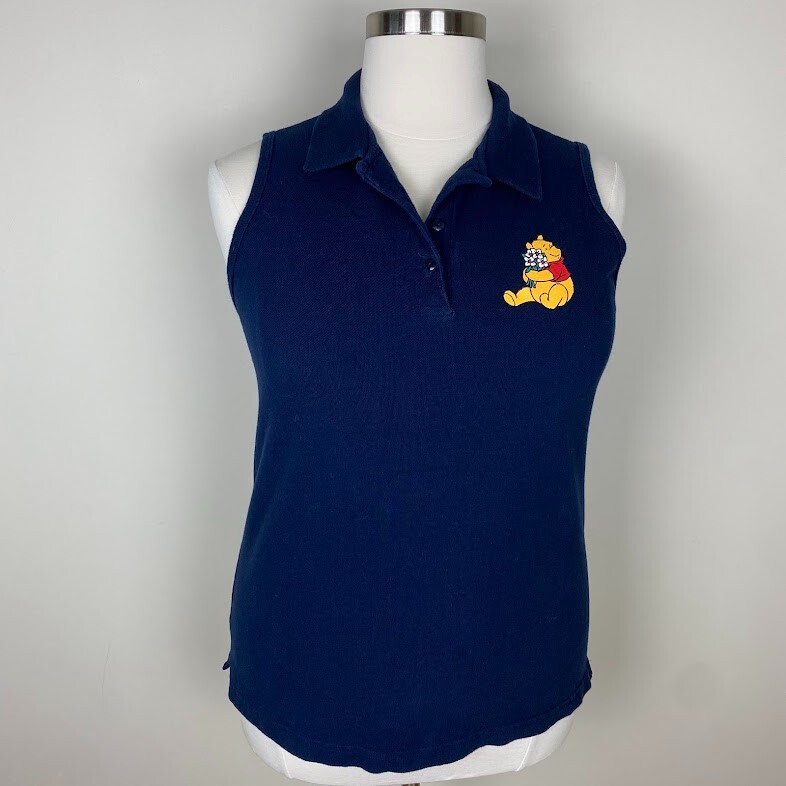 Disney Winnie the Pooh by Jerry Leigh VTG Polo Top Size 1X Navy Blue Sleeveless