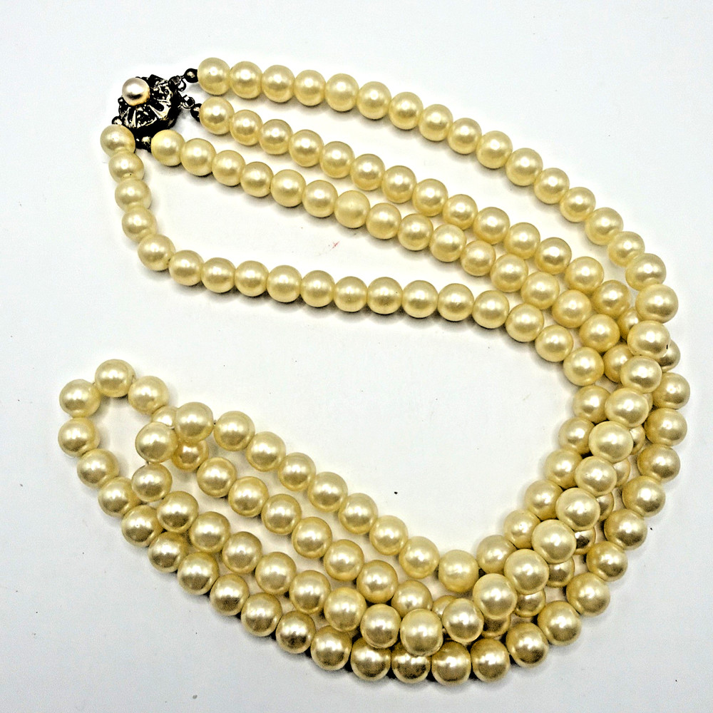 Vintage Multi Strand Faux Pearl Necklace