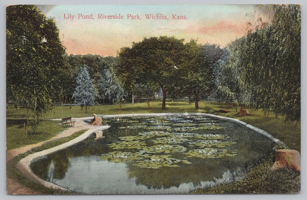 State View~Lily Pond In Riverside Park~Witchita Kansas~1910~IPCC Vintage PC