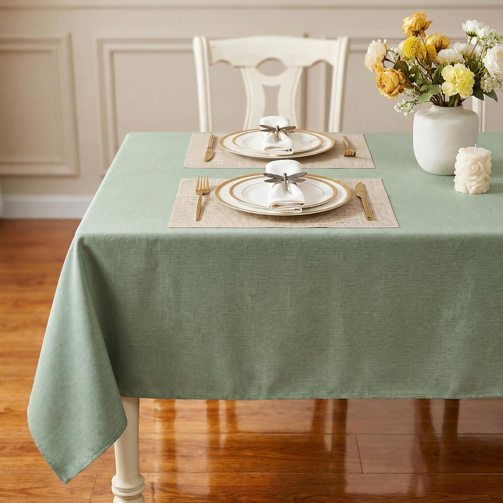 Textured Linen Table Cloth for Rectangle Tables - Sage Green Tablecloths Rectang