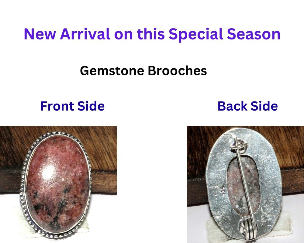 925 Silver Plated Exclusive Rhodonite Brooches Pins Gemstone 1.4