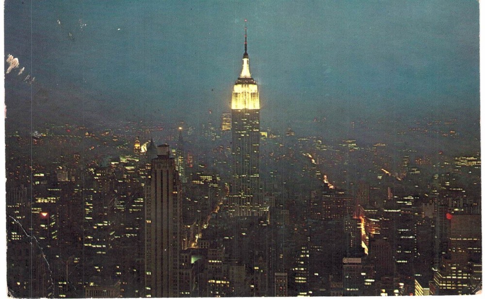 NYC Empire State Building Night Panorama 1960 New York City