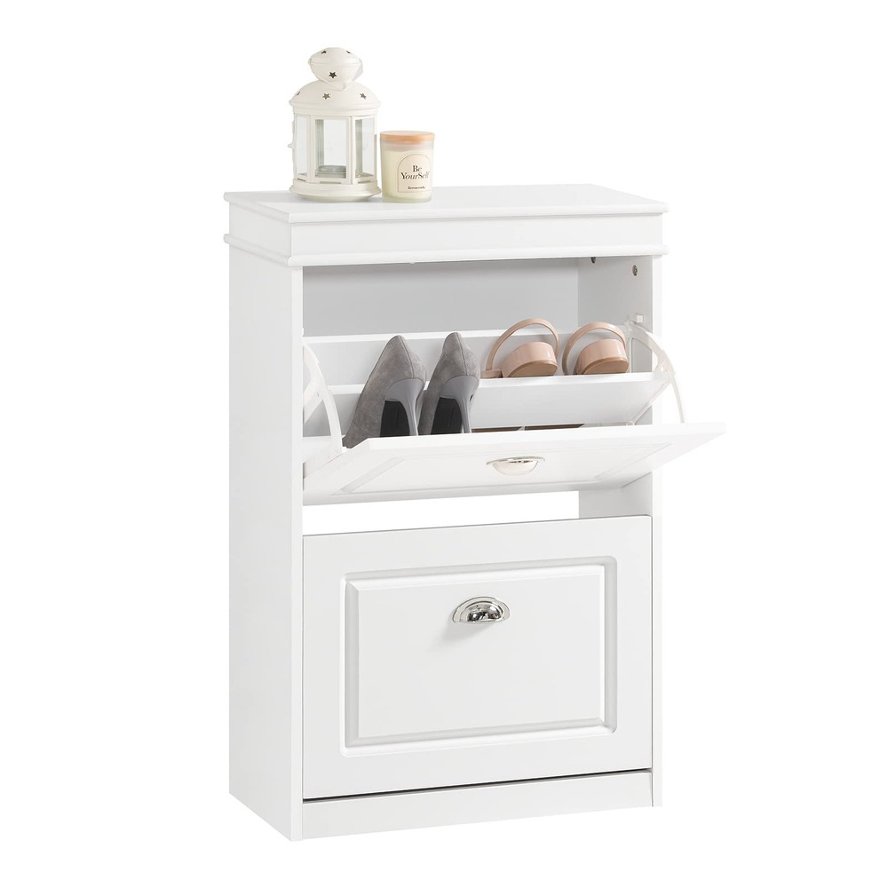 Slim White Flip-Drawer Shoe Cabinet Storage Organizer Rack