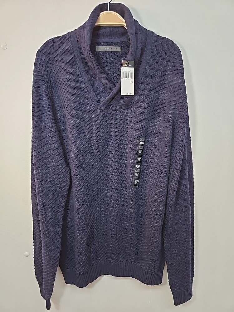 Sean John Men's Navy Shawl Collar Sweater XL Grandpacore Cotton Pullover