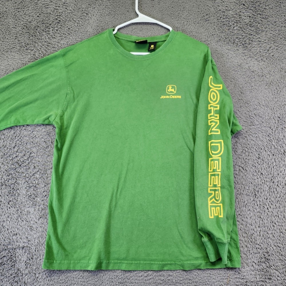 John Deere Shirt Men's Large Green Long Sleeve Graphic Print Farming Tractor
