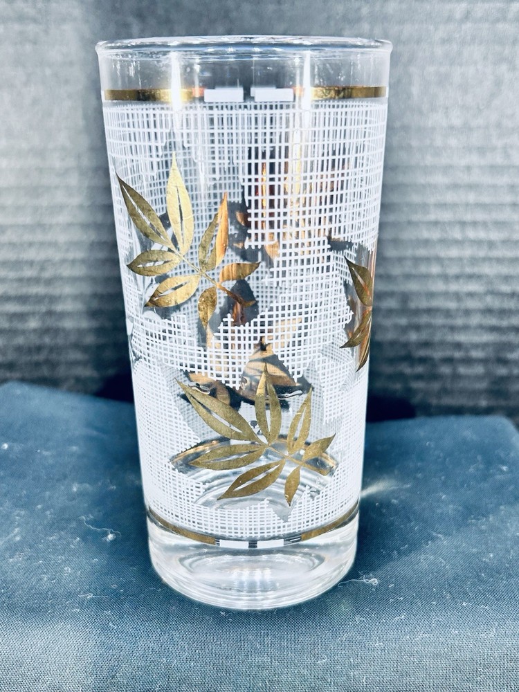 Libbey Golden Foliage Ivy Leaf Frosted Highball Glass Tumbler 12oz