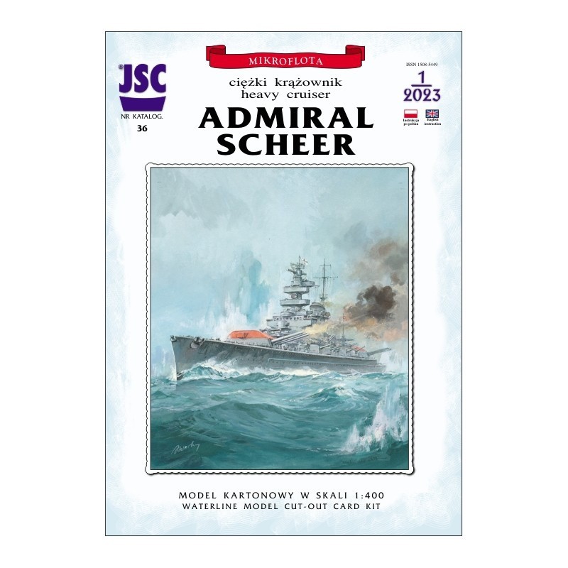 Admiral Scheer German WW II Battleship Paper Card Model JSC 1: 400 Scale