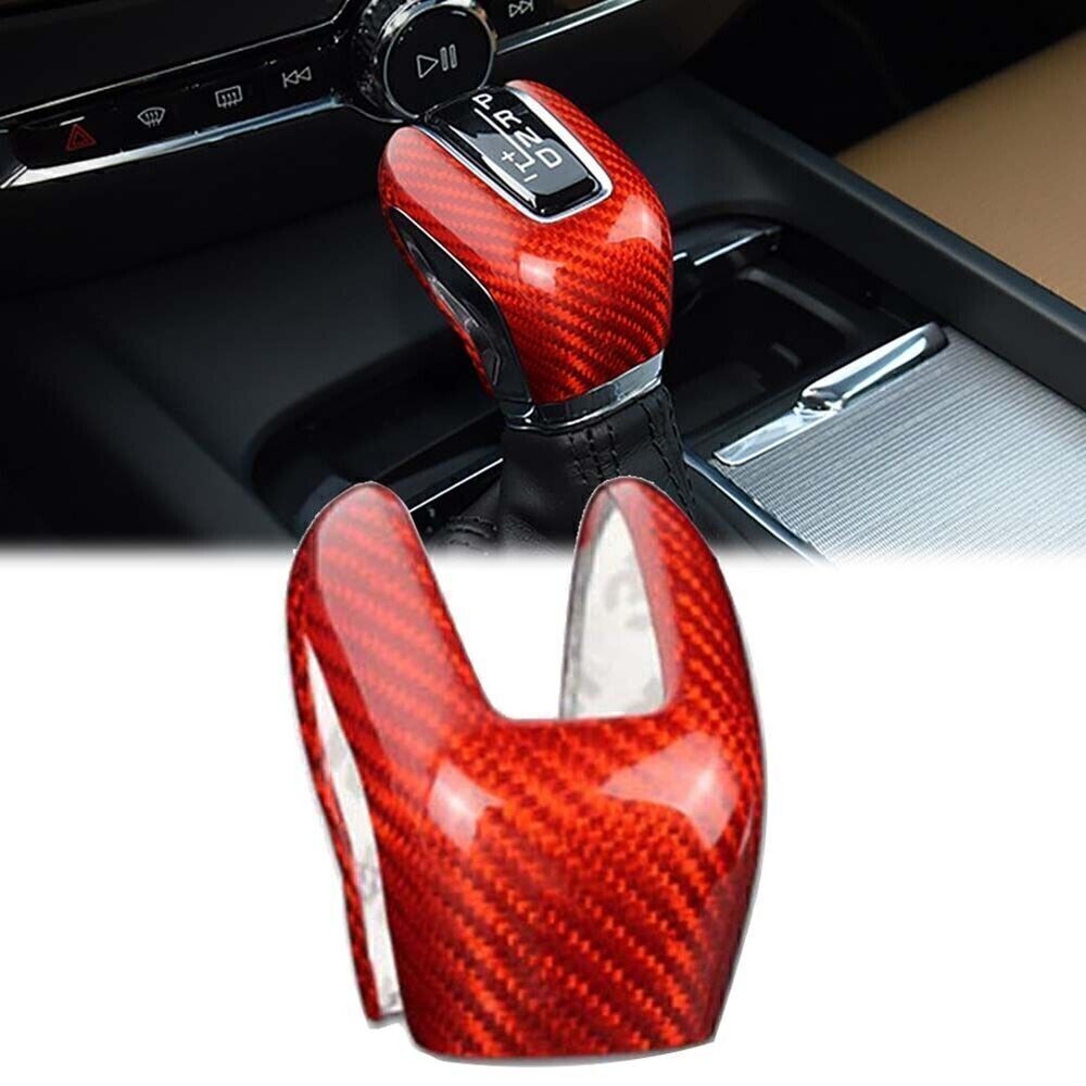 Volvo XC60 XC90 S60 S90 V60 V90 Carbon Fiber Red Gear Shift Knob Cover Trim