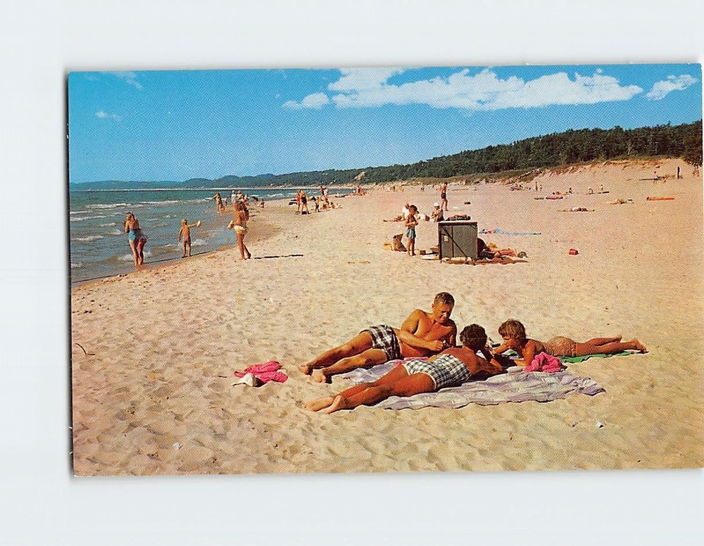 Postcard Beach Scene Lake Michigan Beach Pentwater Michigan USA