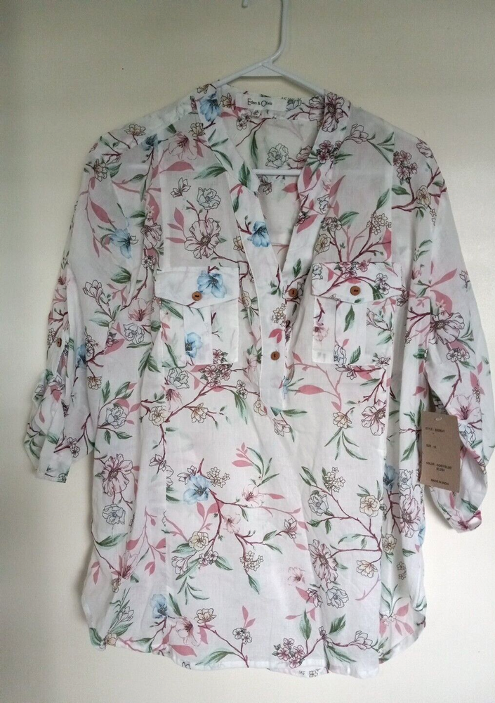 Eden Olivia Womens Plus Size 1X Boho Floral Blouse Multicolor New