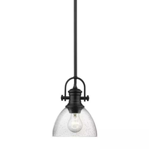 Golden Lighting Hines 1-Light Black Pendant with Seeded Glass Shade