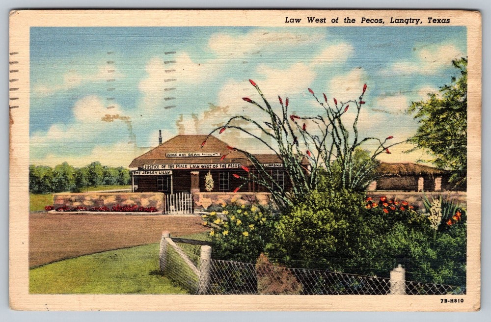 Law West Of The Pecos Langtry Texas TX Judge Roy Bean Jersey Lilly Postcard