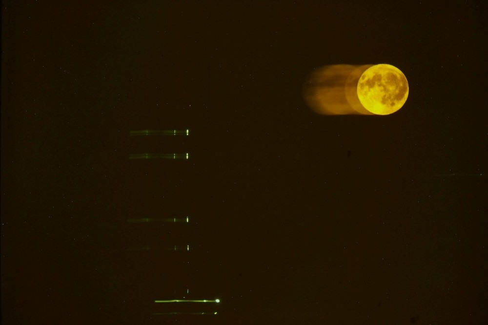c1970's 35mm Slide Film Full Moon Time Lapse Night Sky Stars Trail Scattered