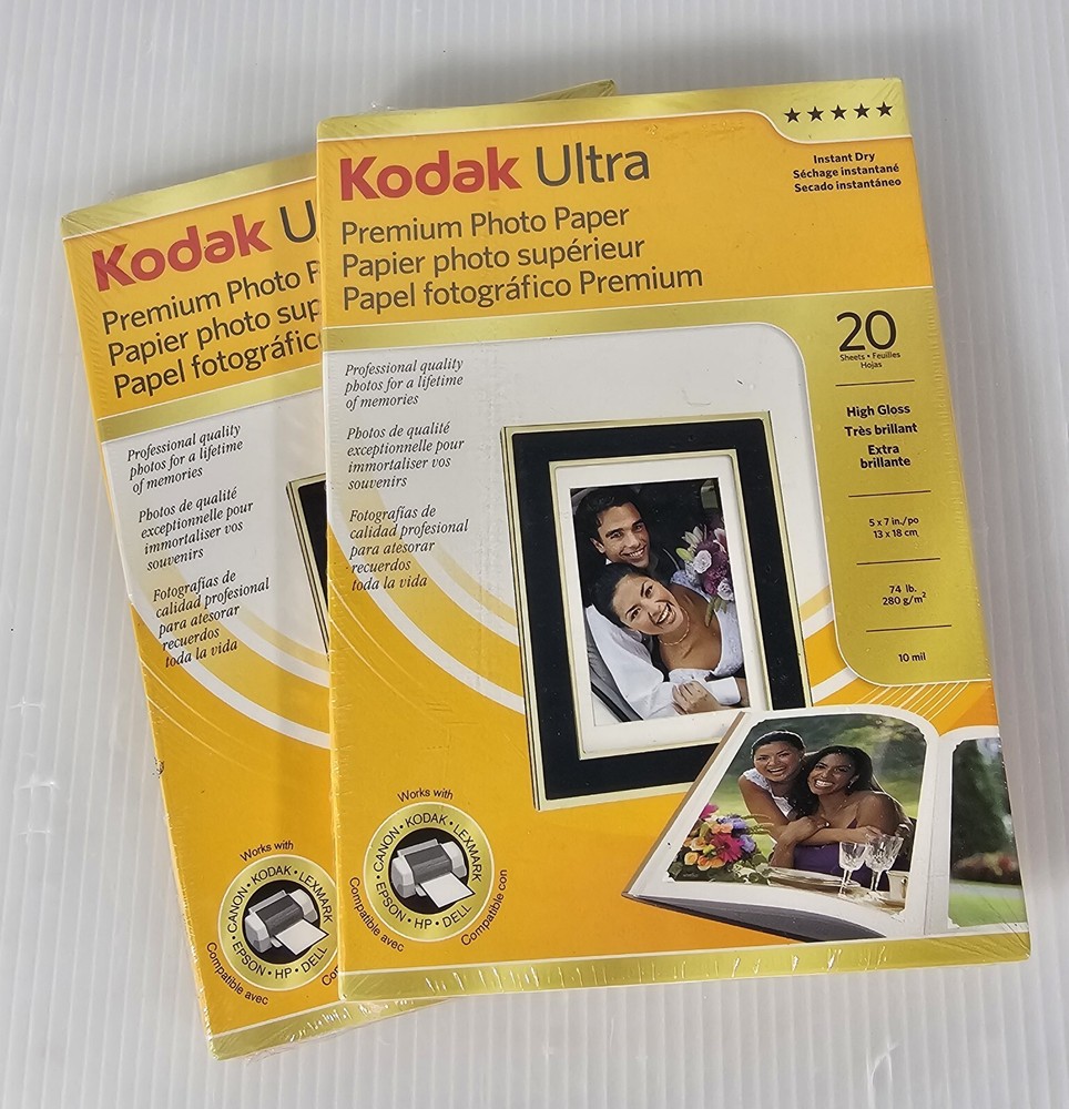 2 Packs Kodak Ultra High Gloss Photo Paper 20 Sheets 5x7 New