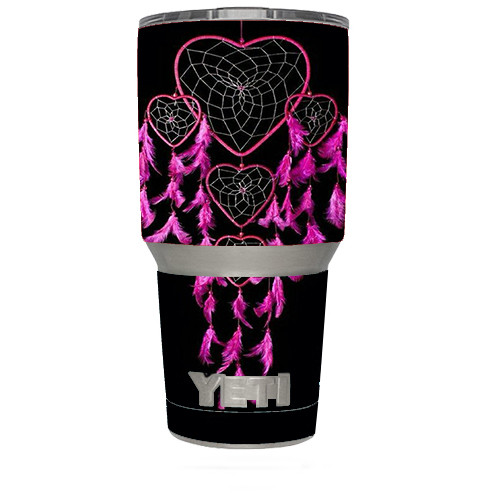 Skin Decal for Yeti 30 oz Tumbler Cup (6-piece kit) / Heart Pink Feather Dream