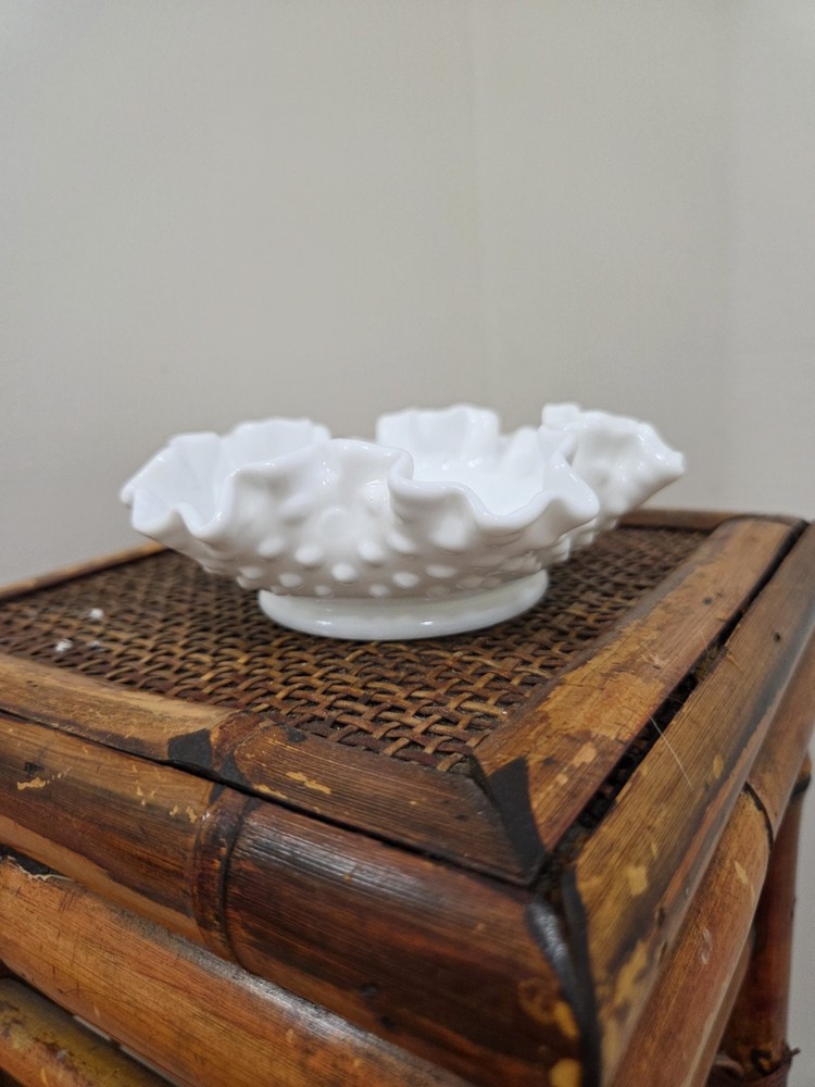 Vintage Fenton White Hobnail Milk Glass Candy Dish Trinket