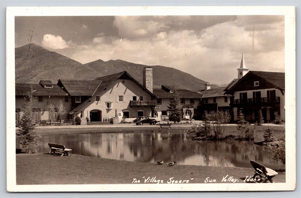 RPPC~Village Square From Across Lake Sun Valley Idaho~Real Photo Postcard