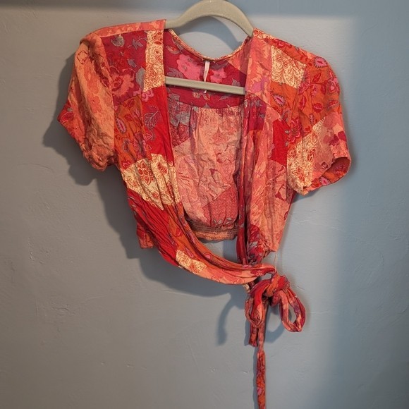 Free People Red and Pink Crop Top Size Medium