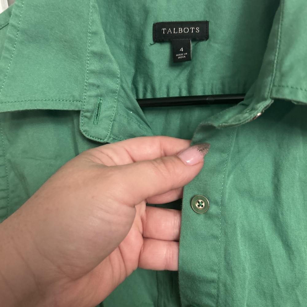 Talbots Women’s Sleeveless Collared Pleated Green Dress Pockets Size 4