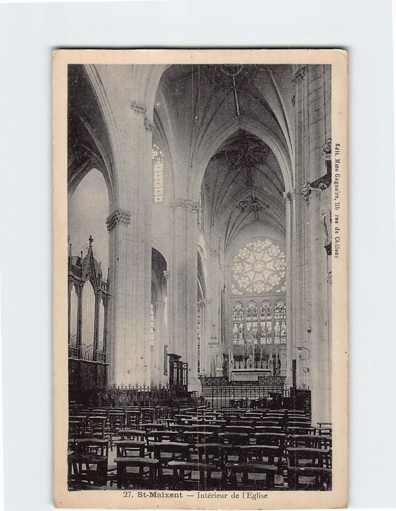 Postcard Saint-Maixent Interieur de l'Eglise/Interior of the Church France