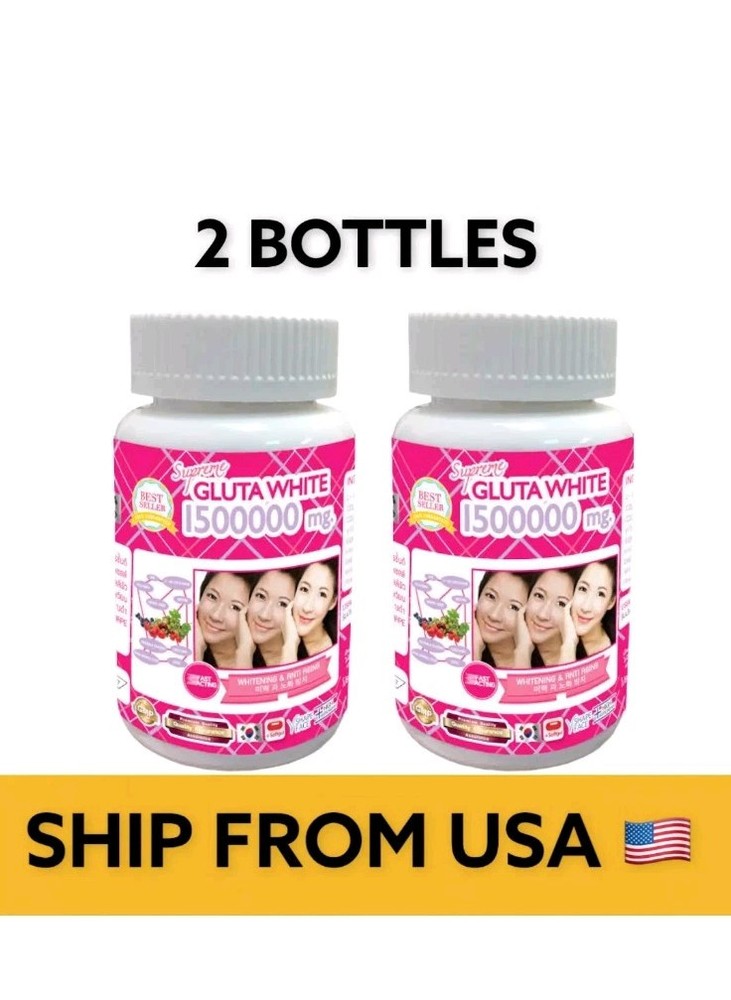 Supreme Gluta White 1500000mg Whitening Anti-Aging Softgels 30pc 2 Bottles