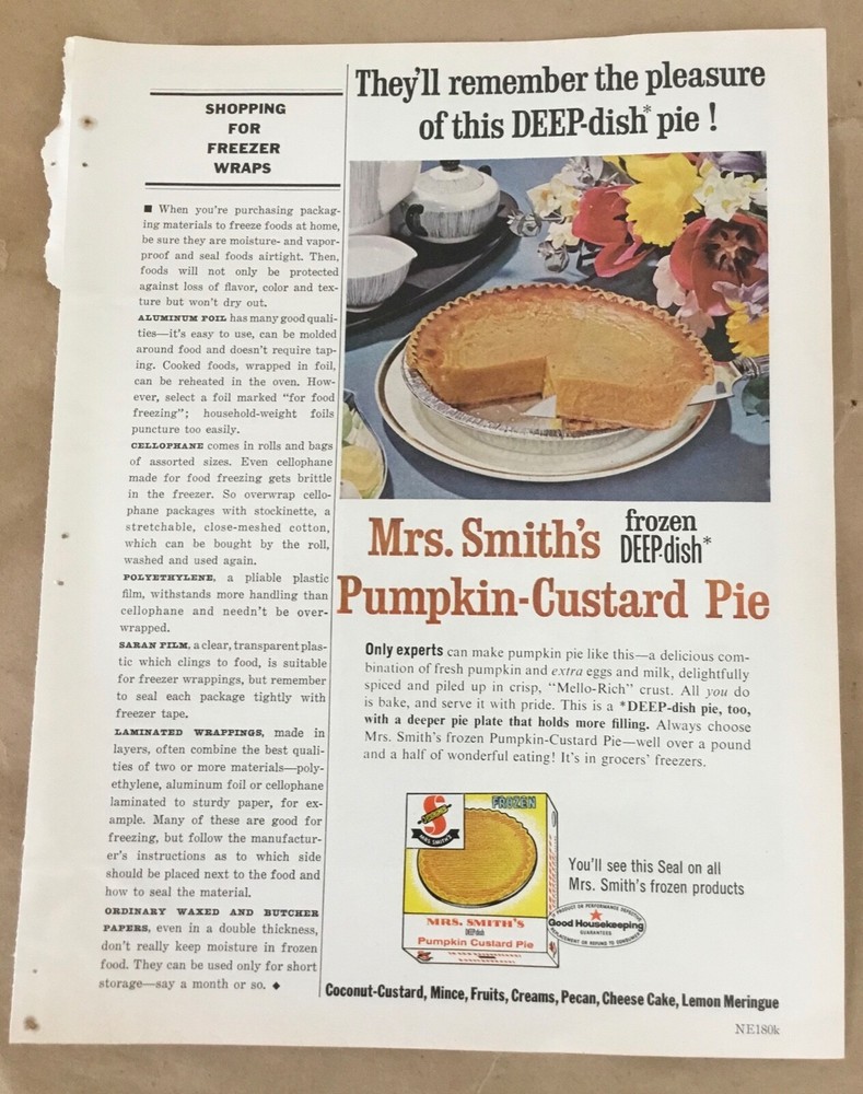 Mrs. Smith’s pie print ad 1963 orig vintage 1960s retro art food pumpkin custard