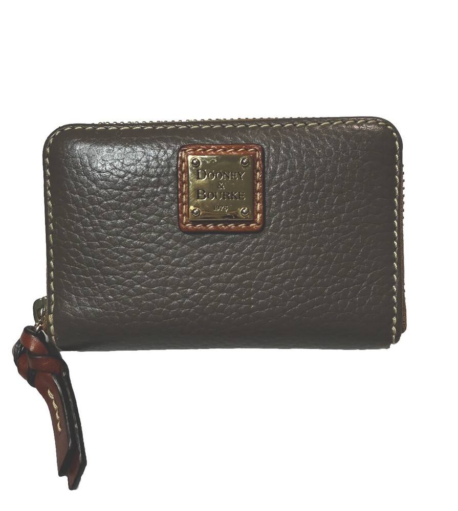 Dooney & Bourke Pebble Grain Large Zip Around Credit Card Case Wallet Brown