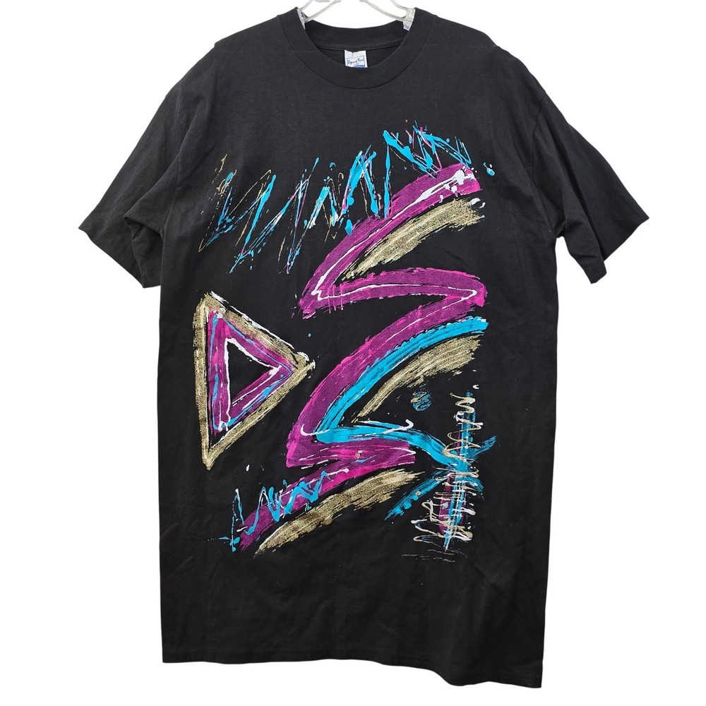 Vintage 90s Abstract Graphic T Shirt USA Made Neon Paint Memphis Single Stitch-image