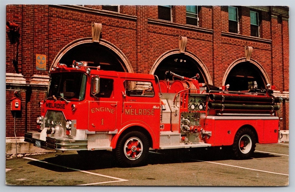 Melrose Fire Station No 1 Fire Engine MA Postcard R3