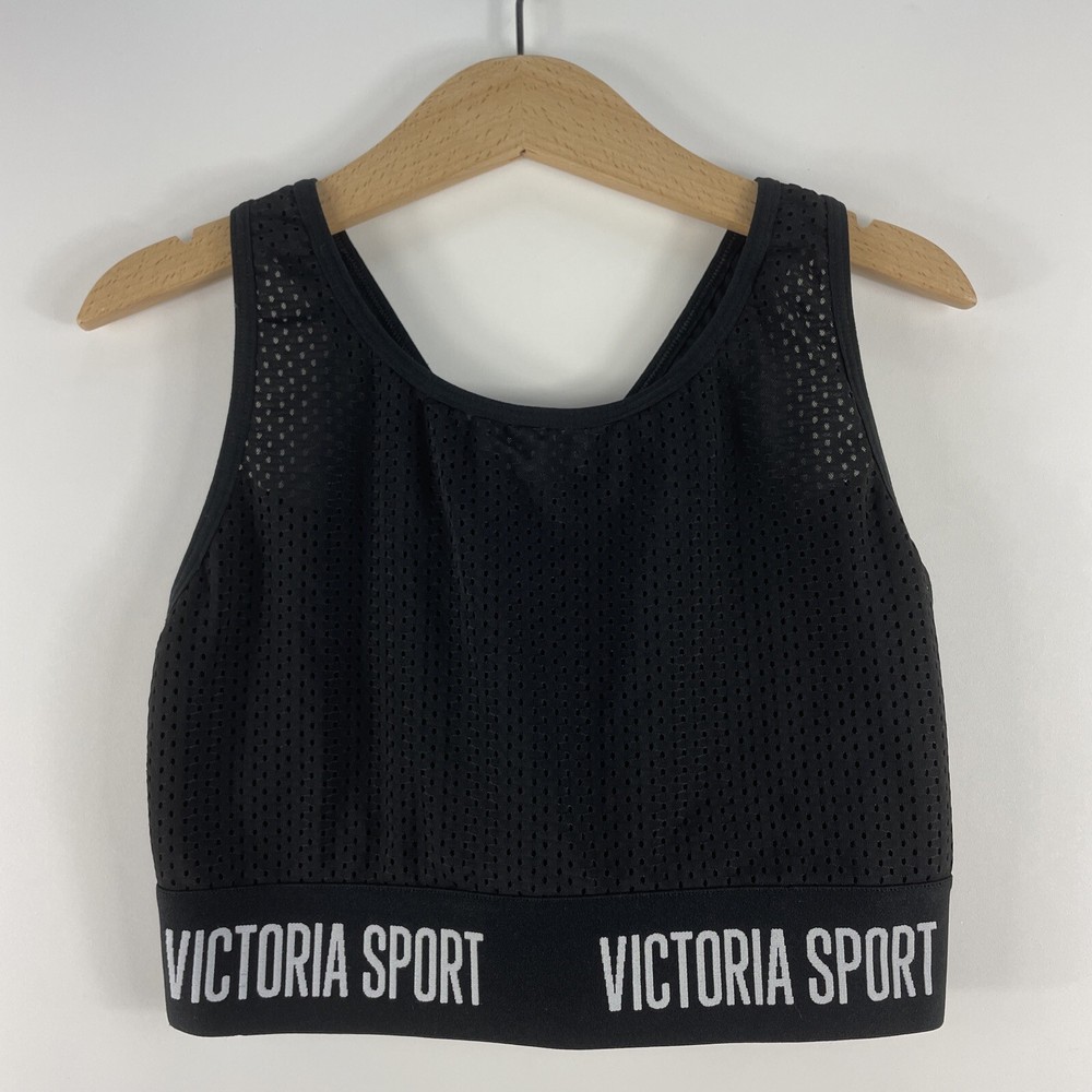 NEW Victoria's Secret Sport Womens Small Sports Bra Top Black Mesh Yoga Active
