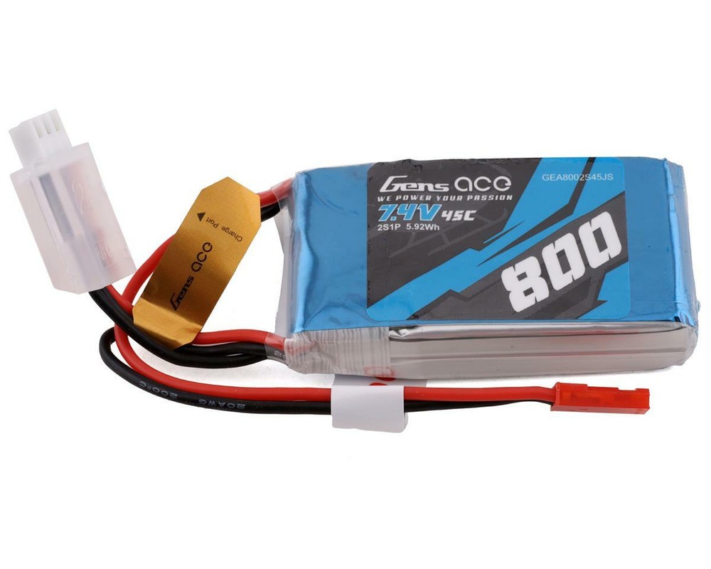 Gens Ace 2s LiPo Battery 45C (7.4V/800mAh) w/JST Connector-image