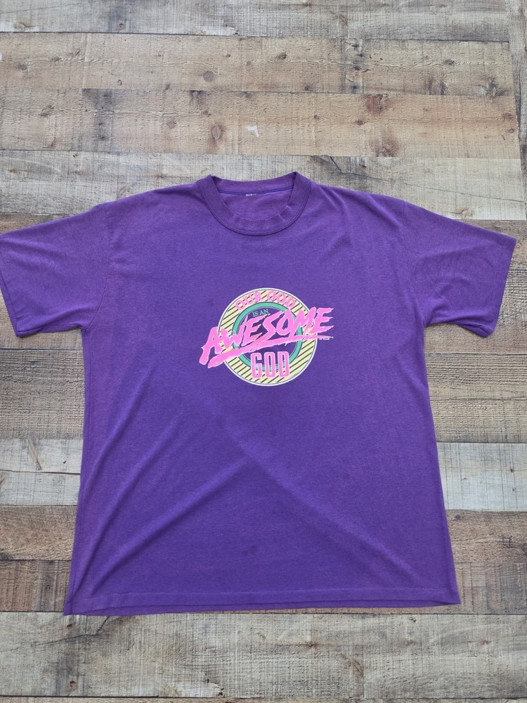 Vtg 90s Jesus T Shirt Single Our God Is Awsome Sz XL Purple