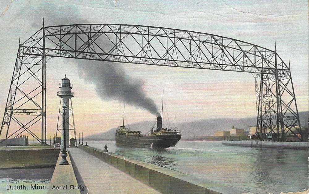 1909 Duluth MN Minnesota  ~ Aerial Bridge with Steamship ~ Posted Postcard
