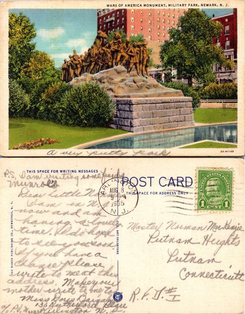 Wars of America Monument Military Park Newark New Jersey NJ Postcard