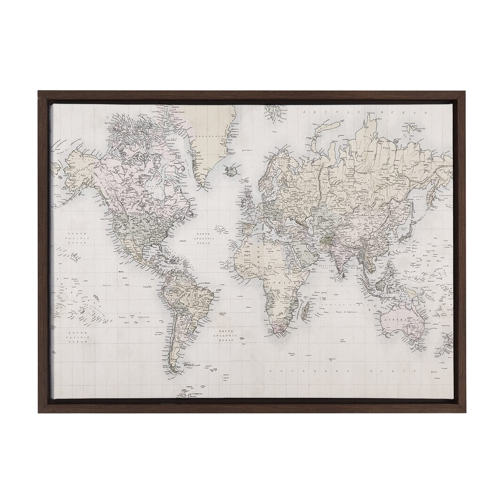 Kate and Laurel Sylvie Vintage World Map Framed Canvas Wall Art by The Creati...