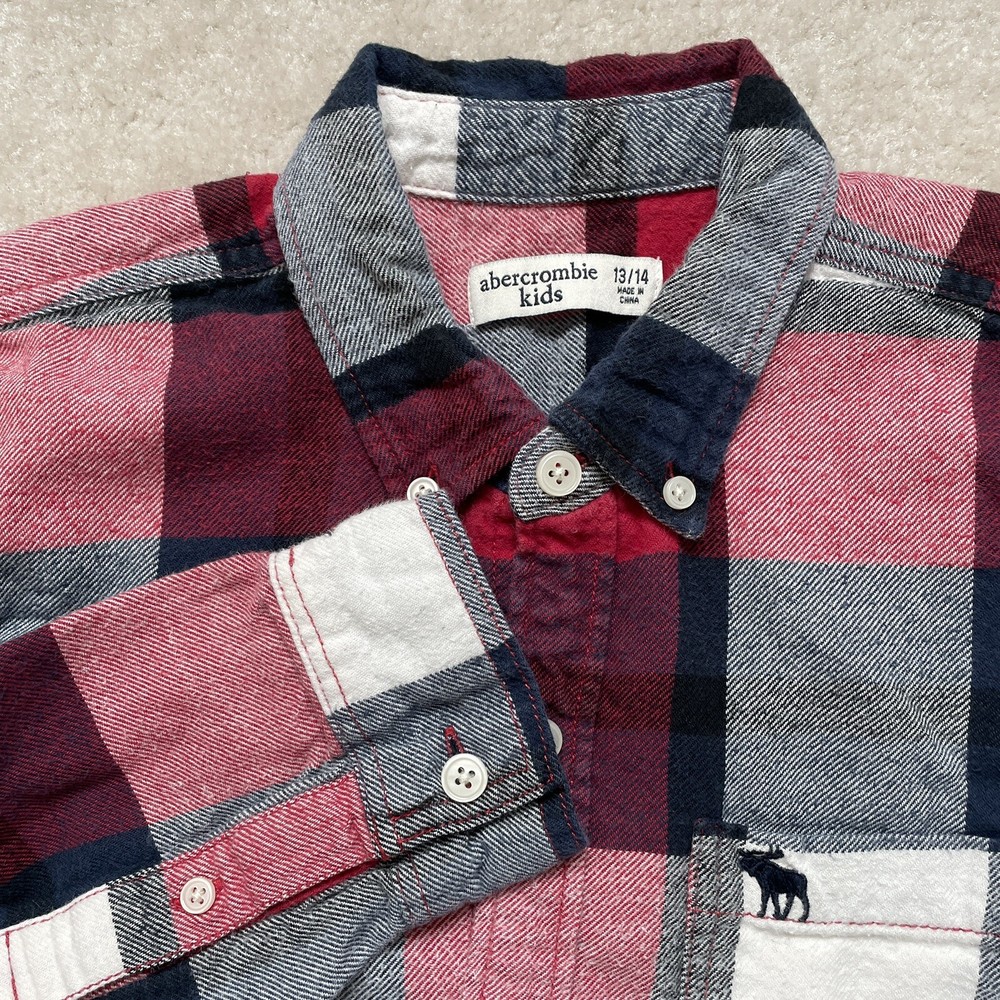 Abercrombie Kids Flannel Shirt Boys 13/14 Red Plaid 100% Cotton