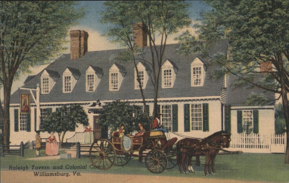 Williamsburg, Virginia VA Raleigh Tavern Colonial Coach Teich Vintage Postcard