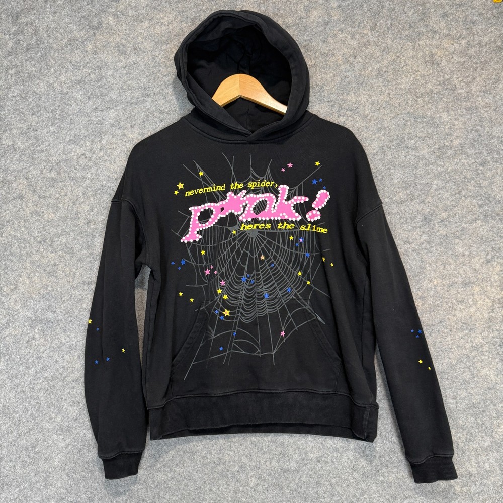 Sp5der Hoodie Womens Medium Pink Black Web Young Thug Heavyweight Slime Graphic